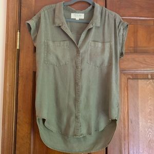 Olive green button up short sleeve shirt